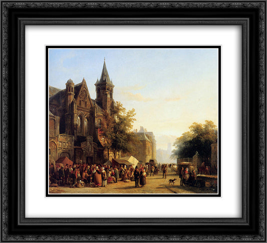 City view with figures 22x20 Black Ornate Wood Framed Art Print Poster with Double Matting by Springer, Cornelis