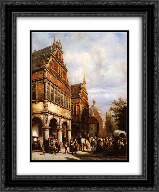 Cityhall Paderborn 20x24 Black Ornate Wood Framed Art Print Poster with Double Matting by Springer, Cornelis
