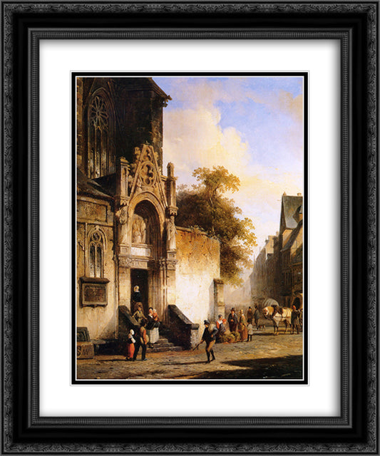 Coming out of church 20x24 Black Ornate Wood Framed Art Print Poster with Double Matting by Springer, Cornelis