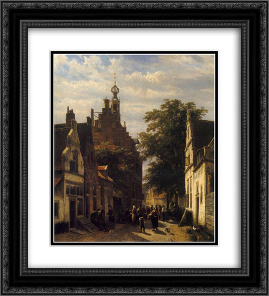 Figures in a Street in Delft 20x22 Black Ornate Wood Framed Art Print Poster with Double Matting by Springer, Cornelis