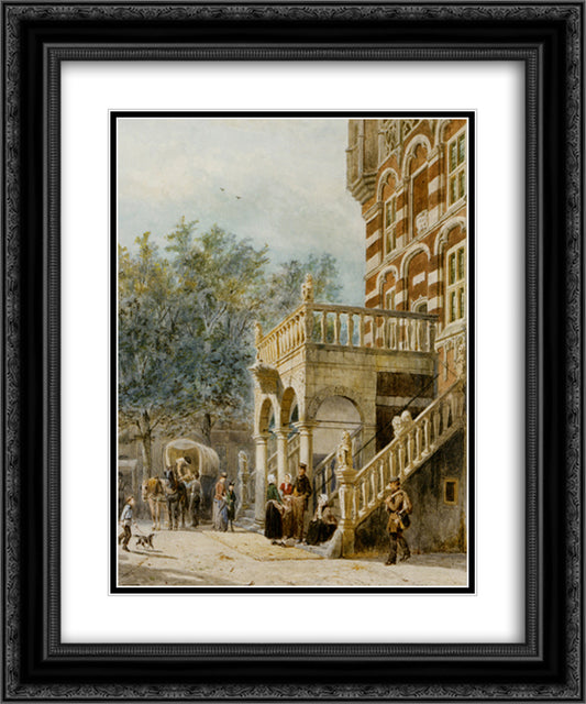 Figures on the Bank in Deventer 20x24 Black Ornate Wood Framed Art Print Poster with Double Matting by Springer, Cornelis