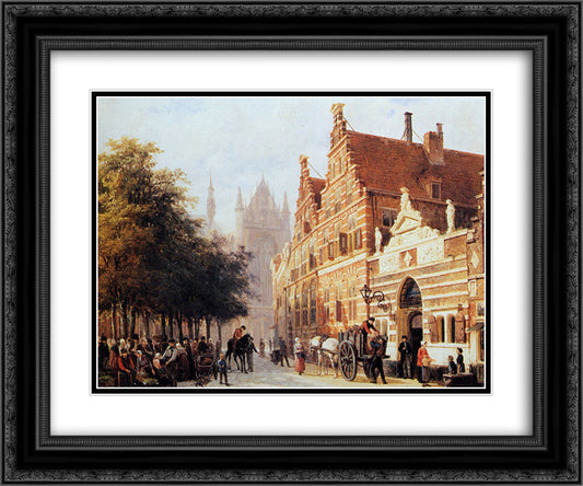 Kerkegracht en Weeshuis in Leiden 24x20 Black Ornate Wood Framed Art Print Poster with Double Matting by Springer, Cornelis