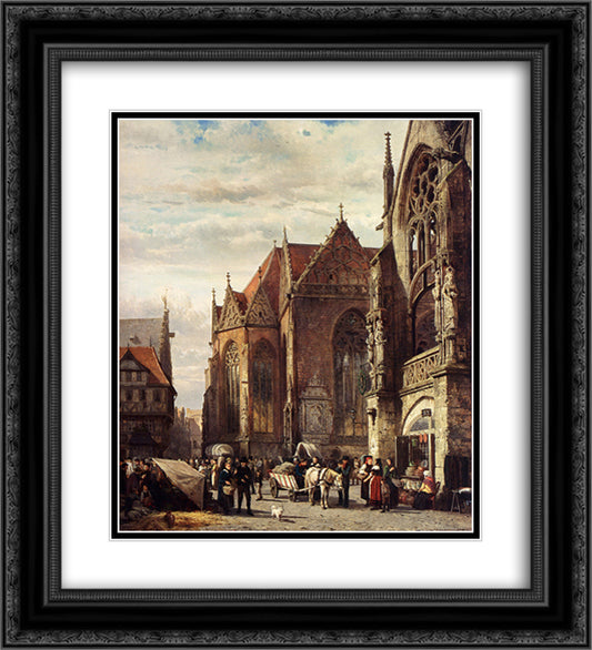 Many Figures On The Market Square In Front Of The Martinikirche, Braunschweig 20x22 Black Ornate Wood Framed Art Print Poster with Double Matting by Springer, Cornelis