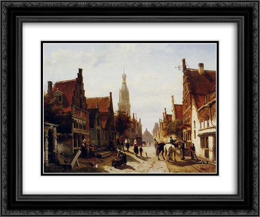 Market Oudewater 24x20 Black Ornate Wood Framed Art Print Poster with Double Matting by Springer, Cornelis