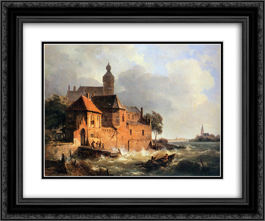 Men in boat at choppy sea 24x20 Black Ornate Wood Framed Art Print Poster with Double Matting by Springer, Cornelis