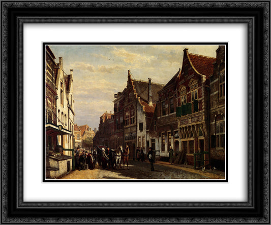 Oudewater Street At Summer 24x20 Black Ornate Wood Framed Art Print Poster with Double Matting by Springer, Cornelis