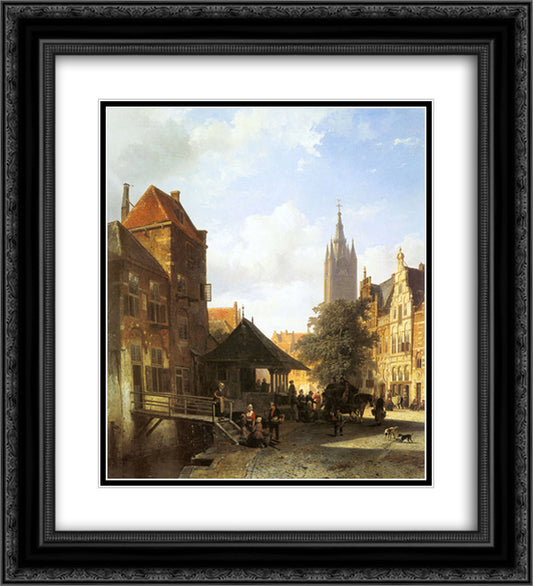 Springer Cornelis Figures In A Street In Delft 20x22 Black Ornate Wood Framed Art Print Poster with Double Matting by Springer, Cornelis