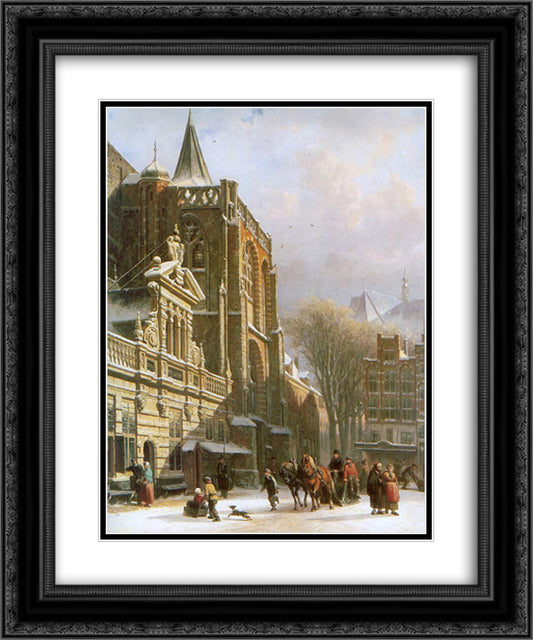 St. Michael Church in Zwolle 20x24 Black Ornate Wood Framed Art Print Poster with Double Matting by Springer, Cornelis