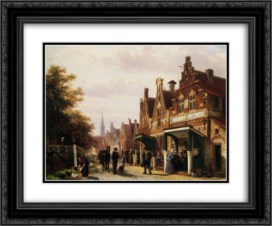 Street scene with figures 24x20 Black Ornate Wood Framed Art Print Poster with Double Matting by Springer, Cornelis