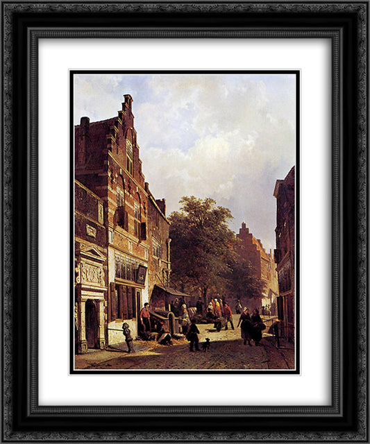 Street view 20x24 Black Ornate Wood Framed Art Print Poster with Double Matting by Springer, Cornelis