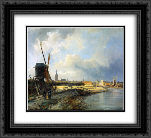 Study for View on Den Haag 22x20 Black Ornate Wood Framed Art Print Poster with Double Matting by Springer, Cornelis