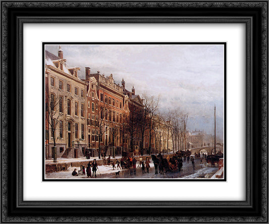 The Herengracht aan de Amstel 24x20 Black Ornate Wood Framed Art Print Poster with Double Matting by Springer, Cornelis