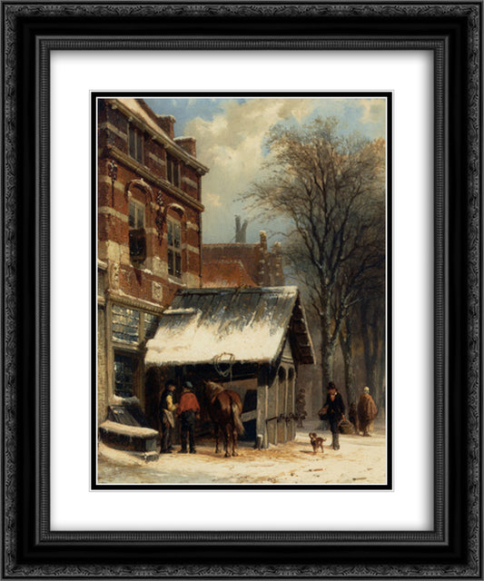 The Smithy of Culemborg in the Winter 20x24 Black Ornate Wood Framed Art Print Poster with Double Matting by Springer, Cornelis
