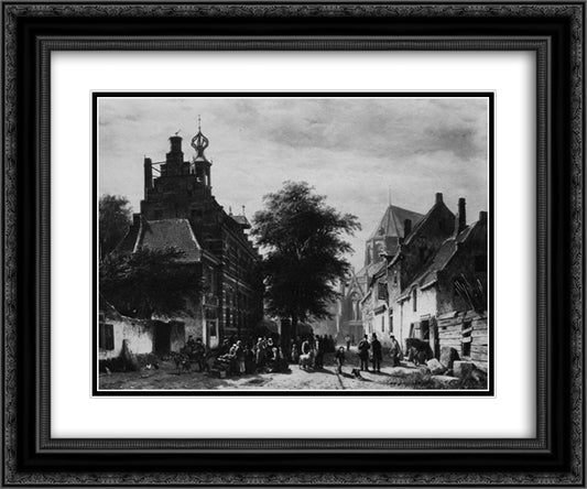 The Town Hall and Market at Naarden 24x20 Black Ornate Wood Framed Art Print Poster with Double Matting by Springer, Cornelis