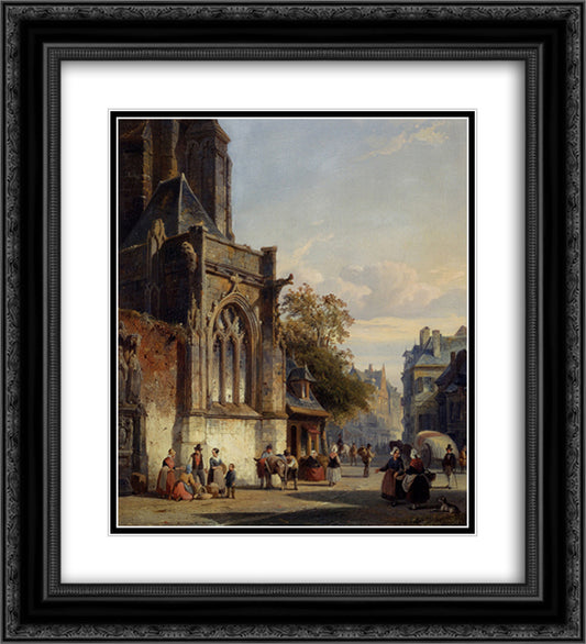 Town Square Before A Church A Capriccio 20x22 Black Ornate Wood Framed Art Print Poster with Double Matting by Springer, Cornelis