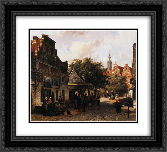 View of Oudewater 22x20 Black Ornate Wood Framed Art Print Poster with Double Matting by Springer, Cornelis