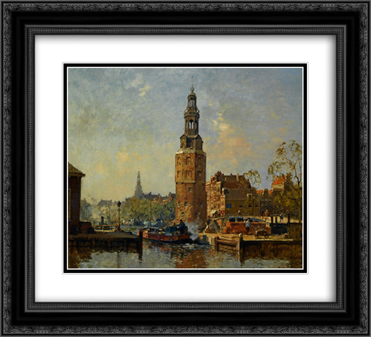 A View of the Montelbaanstoren Amsterdam 22x20 Black Ornate Wood Framed Art Print Poster with Double Matting by Vreedenburgh, Cornelis