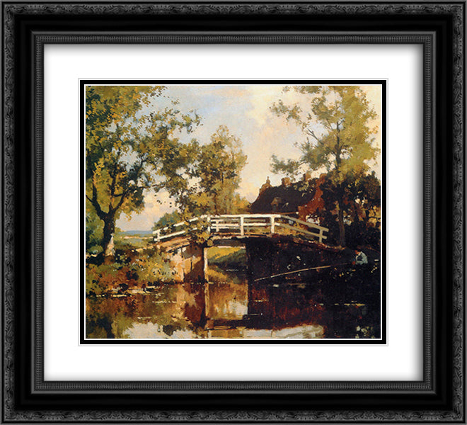 Bridge Near Estate Linschoten 22x20 Black Ornate Wood Framed Art Print Poster with Double Matting by Vreedenburgh, Cornelis