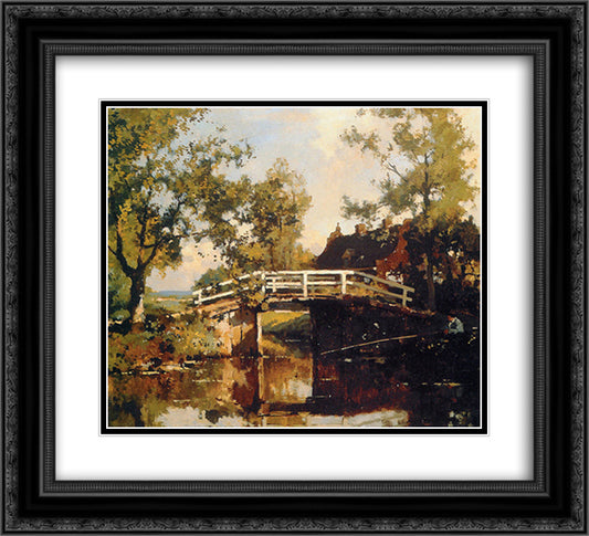 Bridge Near Estate Linschoten 22x20 Black Ornate Wood Framed Art Print Poster with Double Matting by Vreedenburgh, Cornelis