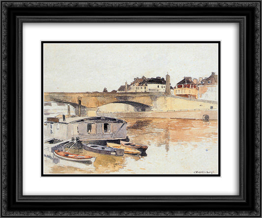 Bridge Over River 24x20 Black Ornate Wood Framed Art Print Poster with Double Matting by Vreedenburgh, Cornelis