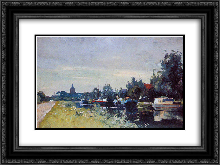 Canal At Loenen Aan De Vecht 24x18 Black Ornate Wood Framed Art Print Poster with Double Matting by Vreedenburgh, Cornelis