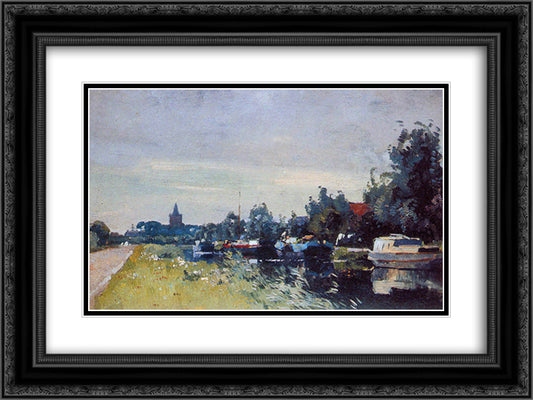 Canal At Loenen Aan De Vecht 24x18 Black Ornate Wood Framed Art Print Poster with Double Matting by Vreedenburgh, Cornelis