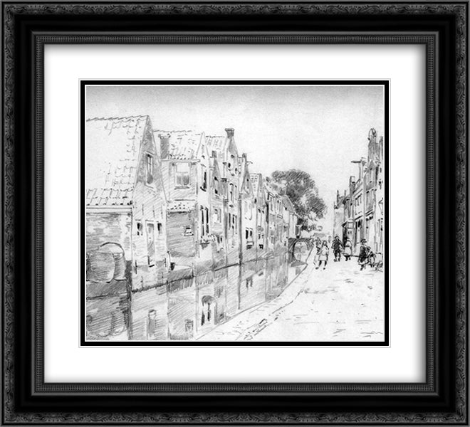 Canal In Dutch Town 22x20 Black Ornate Wood Framed Art Print Poster with Double Matting by Vreedenburgh, Cornelis