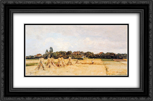 Corn Sheafs In Gooi 24x16 Black Ornate Wood Framed Art Print Poster with Double Matting by Vreedenburgh, Cornelis