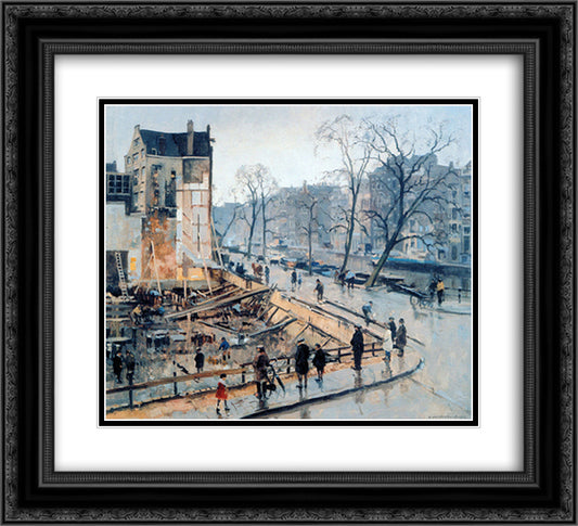 Corner Paleissingel Straat In Amsterdam 22x20 Black Ornate Wood Framed Art Print Poster with Double Matting by Vreedenburgh, Cornelis