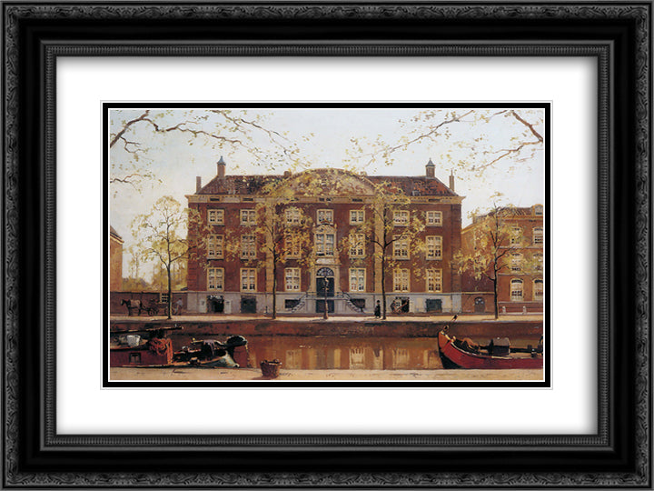 Corvershof Nieuw Heerengracht 24x18 Black Ornate Wood Framed Art Print Poster with Double Matting by Vreedenburgh, Cornelis
