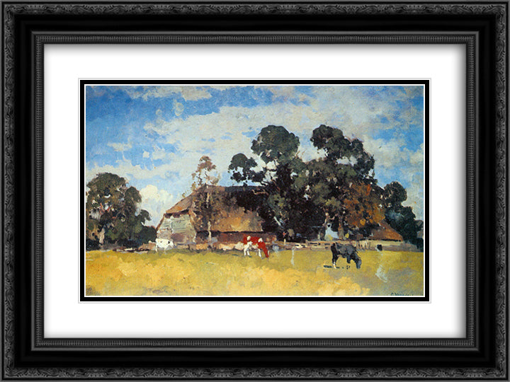 Cows in a meadow 24x18 Black Ornate Wood Framed Art Print Poster with Double Matting by Vreedenburgh, Cornelis