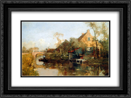 Farm next to canal 24x18 Black Ornate Wood Framed Art Print Poster with Double Matting by Vreedenburgh, Cornelis
