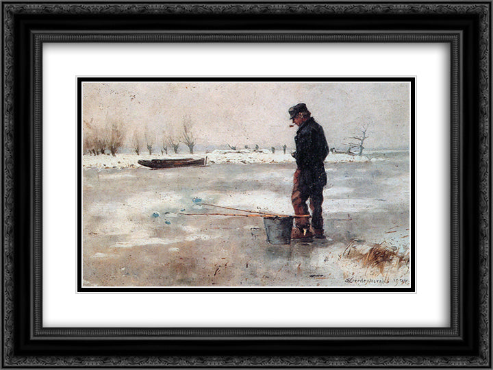 Fisher On The Ice 24x18 Black Ornate Wood Framed Art Print Poster with Double Matting by Vreedenburgh, Cornelis