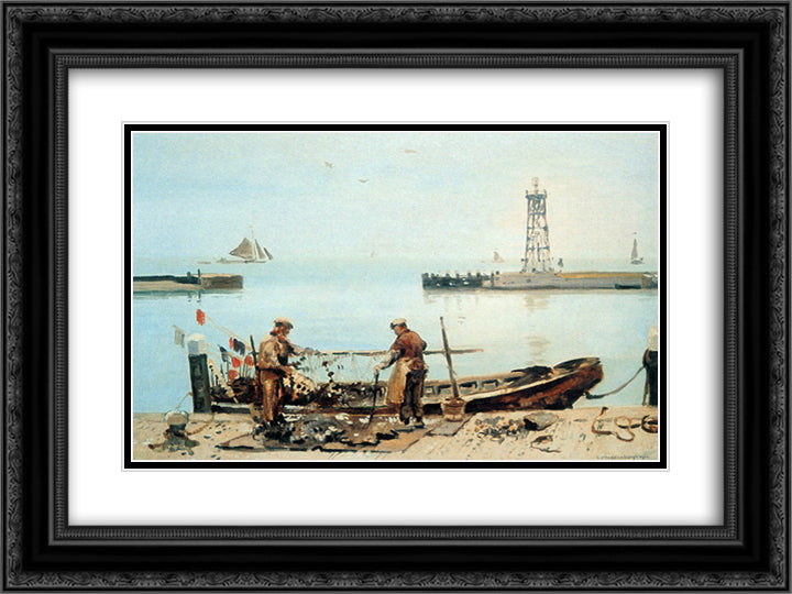 Fishermen 24x18 Black Ornate Wood Framed Art Print Poster with Double Matting by Vreedenburgh, Cornelis