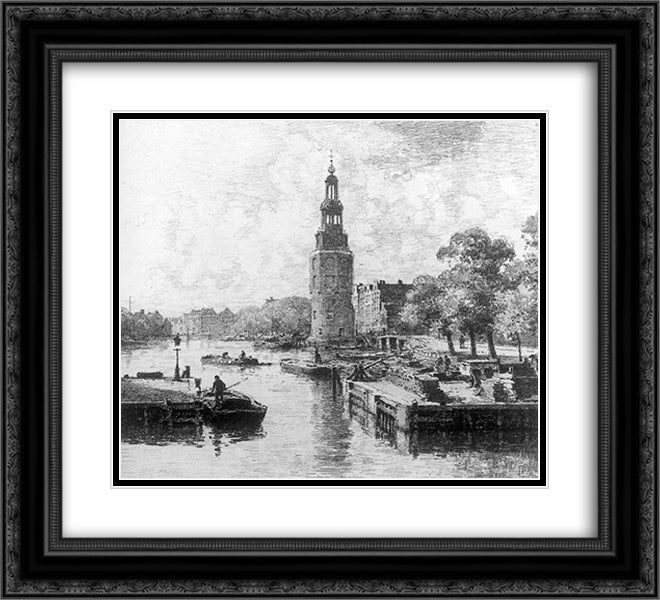 Montelbaanstoren In Amsterdam 22x20 Black Ornate Wood Framed Art Print Poster with Double Matting by Vreedenburgh, Cornelis