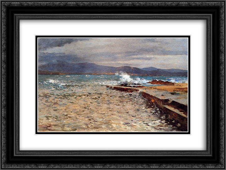 Pier Inn The Bay Of St Tropez 24x18 Black Ornate Wood Framed Art Print Poster with Double Matting by Vreedenburgh, Cornelis