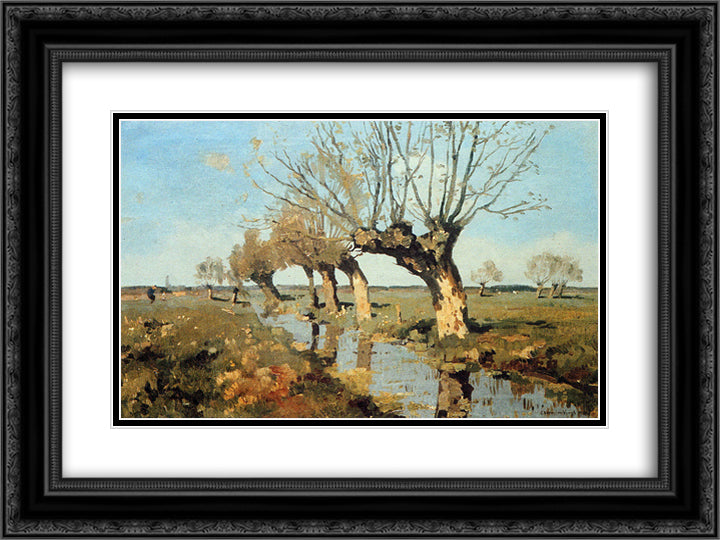 Pollard Willow At The Side Of The Broo 24x18 Black Ornate Wood Framed Art Print Poster with Double Matting by Vreedenburgh, Cornelis