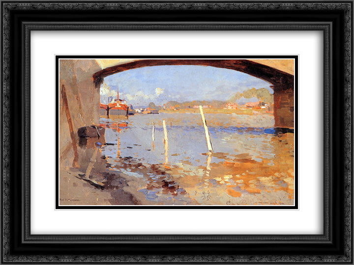 Pont-Sainte-Maxence 24x18 Black Ornate Wood Framed Art Print Poster with Double Matting by Vreedenburgh, Cornelis