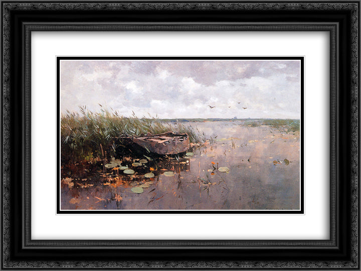 View Of A Puddle And A Boat 24x18 Black Ornate Wood Framed Art Print Poster with Double Matting by Vreedenburgh, Cornelis