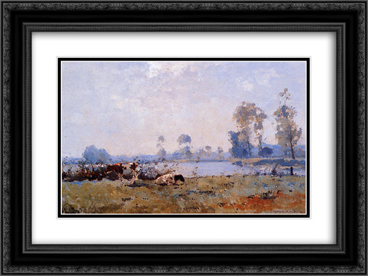 View On The Ijssel Near Hattem 24x18 Black Ornate Wood Framed Art Print Poster with Double Matting by Vreedenburgh, Cornelis