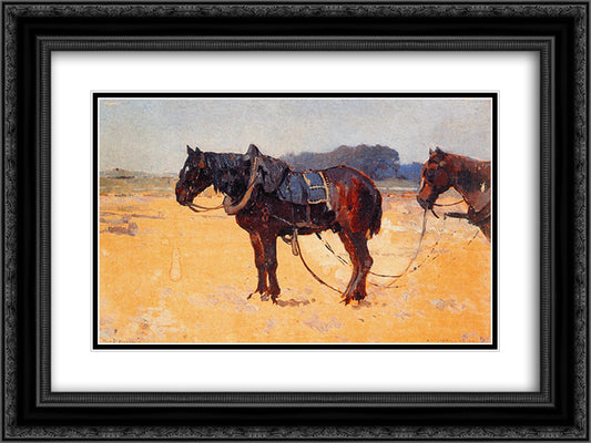 Work Horses 24x18 Black Ornate Wood Framed Art Print Poster with Double Matting by Vreedenburgh, Cornelis