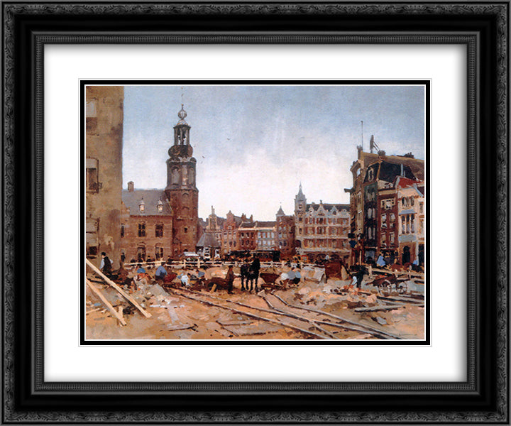 Work In Progress On Muntplein In Amsterdam 24x20 Black Ornate Wood Framed Art Print Poster with Double Matting by Vreedenburgh, Cornelis