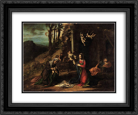 Adoration of the Christ Child 24x20 Black Ornate Wood Framed Art Print Poster with Double Matting by Correggio