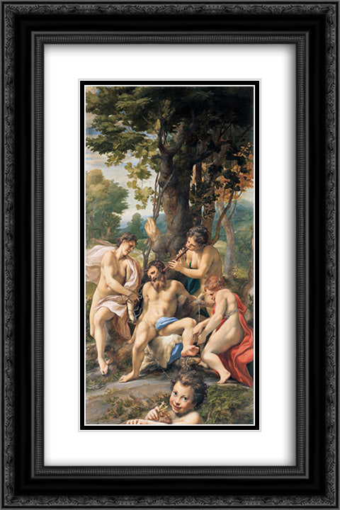 Allegory of the Vices 16x24 Black Ornate Wood Framed Art Print Poster with Double Matting by Correggio