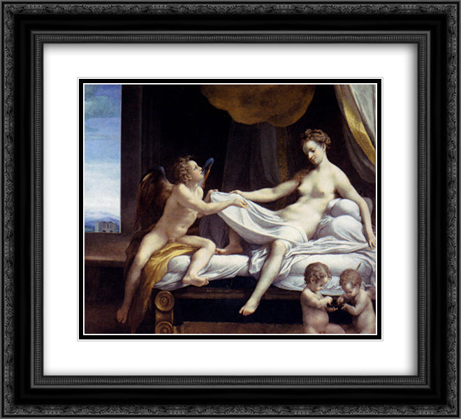 Danae 22x20 Black Ornate Wood Framed Art Print Poster with Double Matting by Correggio