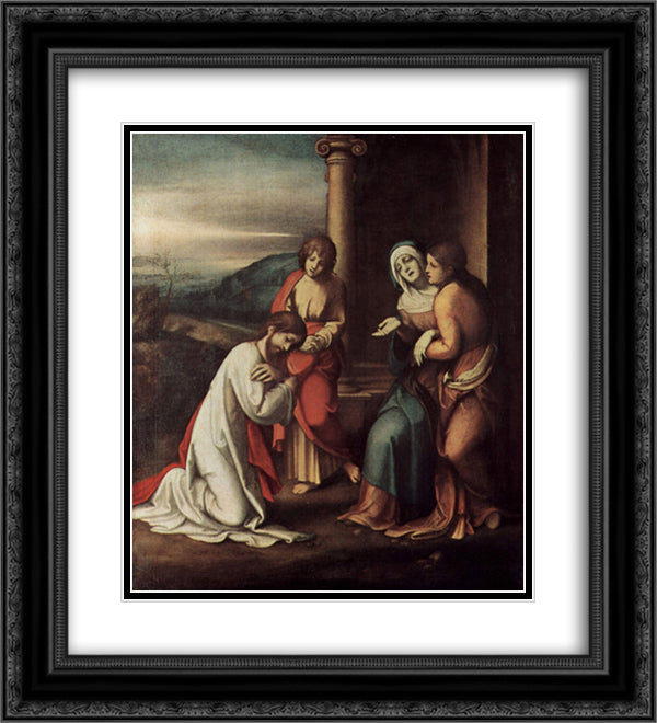 Departure of Christ from Mary, with Mary and Martha, the sisters of Lazarus 20x22 Black Ornate Wood Framed Art Print Poster with Double Matting by Correggio