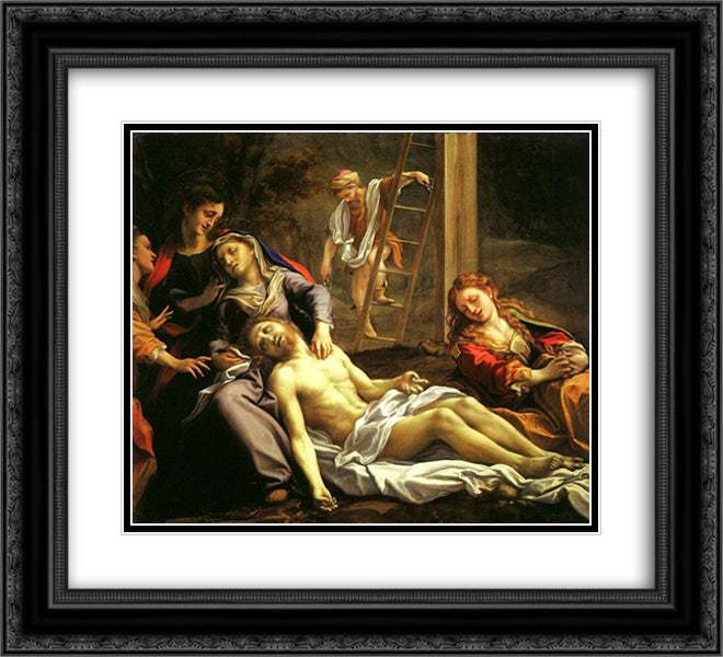 Deposition 22x20 Black Ornate Wood Framed Art Print Poster with Double Matting by Correggio