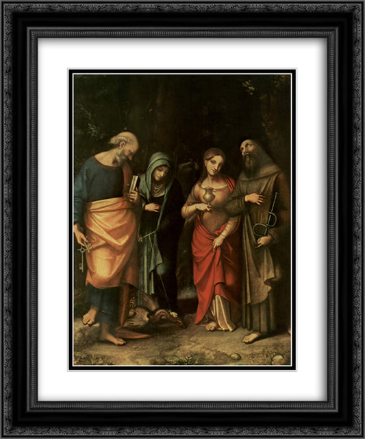 Four Saints (from left St. Peter, St. Martha, St. Mary Magdalene, St. Leonard) 20x24 Black Ornate Wood Framed Art Print Poster with Double Matting by Correggio