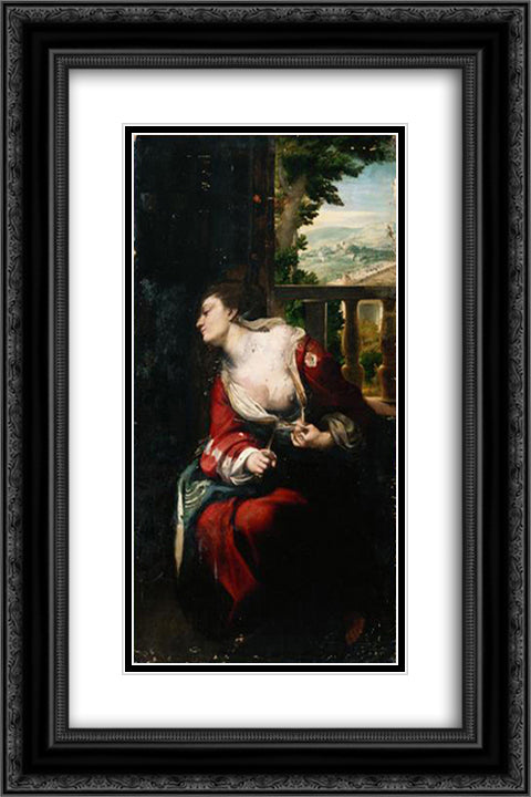 Lucretia 16x24 Black Ornate Wood Framed Art Print Poster with Double Matting by Correggio