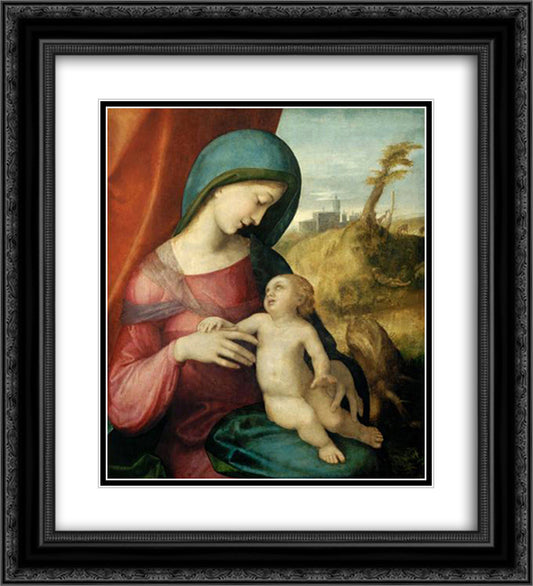 Madonna and Child 20x22 Black Ornate Wood Framed Art Print Poster with Double Matting by Correggio